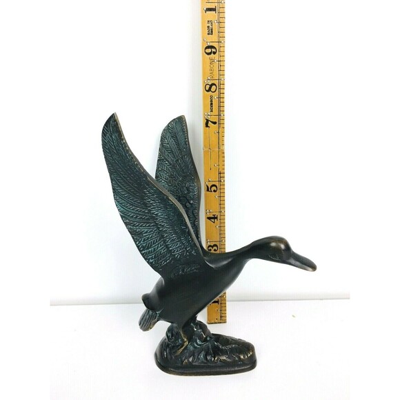 Vintage Bronze Duck Bird Taking Flight Sculpture Figurine 7" X 6" - Picture 7 of 11